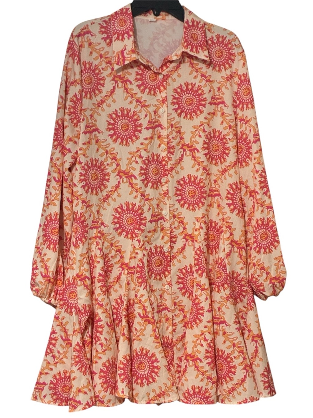 SHEIN Zara Sunburst Long Sleeve Button Up Front Mini Dress Collared Fit&Flare‎ S